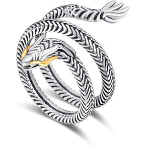 PRAYMOS Snake Ring 925 Sterling Silver Reptile Serpent Ring Vintage Punk Adjustable Open Ring for Women Men Snake Jewelry in Kuwait