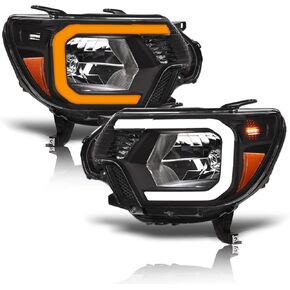 Alpha Owls 8712191 Crystal Headlights With White LED Light Bar - Black Amber Fits 2012-2015 Toyota Tacoma in Kuwait