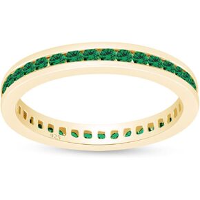 AFFY 3mm Simulated Green Emerald Stackable Eternity Band Ring in14K Gold Over Sterling Silver in Saudi Arabia