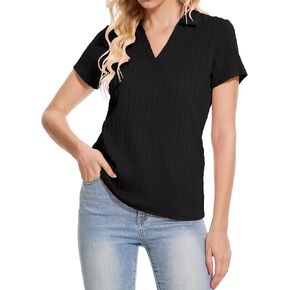 YuKaiChen Women's Polo Shirts Casual Summer Collared Tops Short Sleeve Knit Tops V Neck in Saudi Arabia