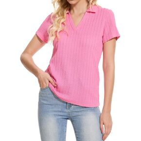 YuKaiChen Women's Polo Shirts Casual Summer Collared Tops Short Sleeve Knit Tops V Neck in Kuwait