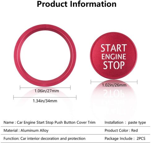 LECART Bling Car Accessories for Audi A4 A5 A6 A7 A8 Q5 Bling Engine Start Stop Button Cover Stickers Glitter Metal Decoration Decals 2Pcs in Kuwait