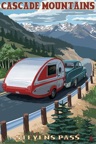 AllPosters Stretched Canvas Print Stevens Pass, Washington - Retro Camper by Lantern Press, 24x36 in Saudi Arabia