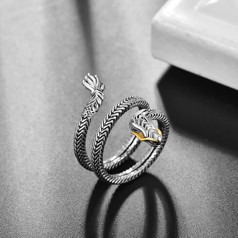 PRAYMOS Snake Ring 925 Sterling Silver Reptile Serpent Ring Vintage Punk Adjustable Open Ring for Women Men Snake Jewelry in Kuwait