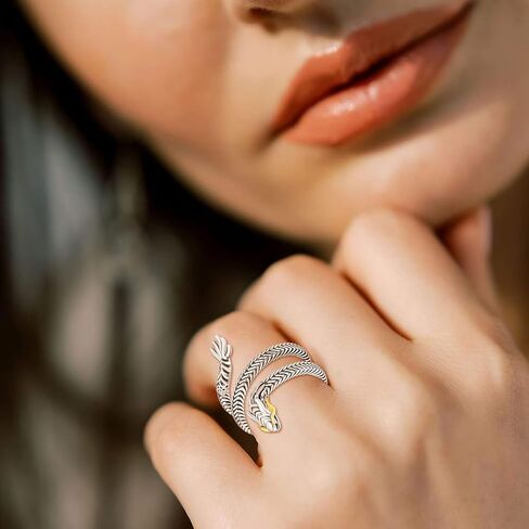 PRAYMOS Snake Ring 925 Sterling Silver Reptile Serpent Ring Vintage Punk Adjustable Open Ring for Women Men Snake Jewelry in Kuwait