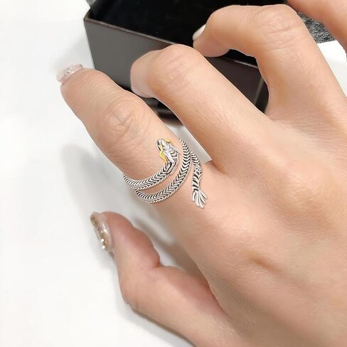 PRAYMOS Snake Ring 925 Sterling Silver Reptile Serpent Ring Vintage Punk Adjustable Open Ring for Women Men Snake Jewelry in Kuwait