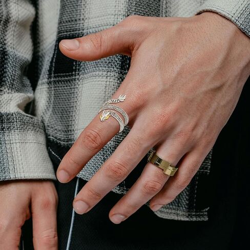 PRAYMOS Snake Ring 925 Sterling Silver Reptile Serpent Ring Vintage Punk Adjustable Open Ring for Women Men Snake Jewelry in Kuwait