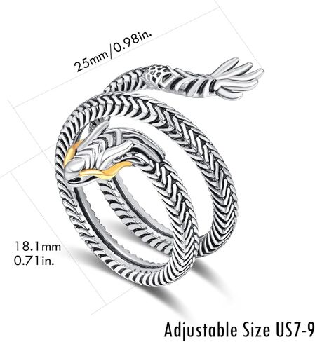 PRAYMOS Snake Ring 925 Sterling Silver Reptile Serpent Ring Vintage Punk Adjustable Open Ring for Women Men Snake Jewelry in Kuwait