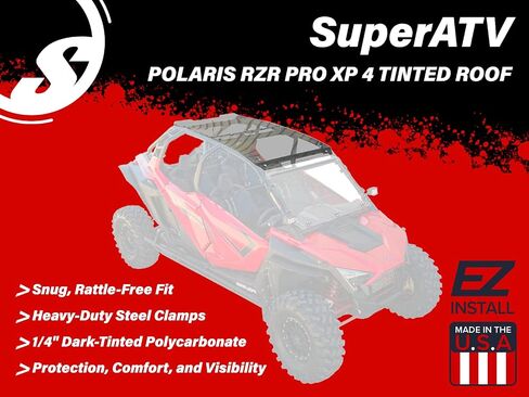 SuperATV Dark Tinted Polycarbonate Roof for 2020+ Polaris RZR PRO XP 4 / Turbo R 4 - 1/4" Polycarbonate | Rattle-Free Fit | Sealed Edges to Prevent Leaking | USA Made in Kuwait