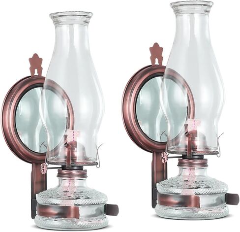 2 Pcs Large Oil Lamps Vintage Glass Kerosene Lantern Antique Wall Mounted Oil Lamps for Indoor Use Home Decor Rustic Hurricane Lamp for Emergency Lighting with 3/4" Wick Oil Lantern H12.6in in Kuwait