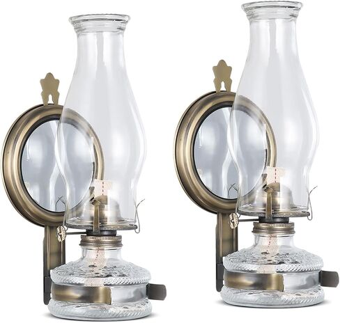 2 Pcs Large Oil Lamps Vintage Glass Kerosene Lantern Antique Wall Mounted Oil Lamps for Indoor Use Home Decor Rustic Hurricane Lamp for Emergency Lighting with 3/4" Wick Oil Lantern H12.6in in Kuwait