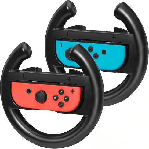 JoyHood Steering Wheel Compatible with Switch/Switch OLED Joy-Con Controller [2 Pack] Racing Wheel Controllers fit for Mario Kart 8 Deluxe - Black in Kuwait