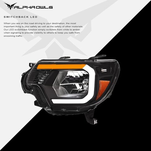 Alpha Owls 8712191 Crystal Headlights With White LED Light Bar - Black Amber Fits 2012-2015 Toyota Tacoma in Kuwait