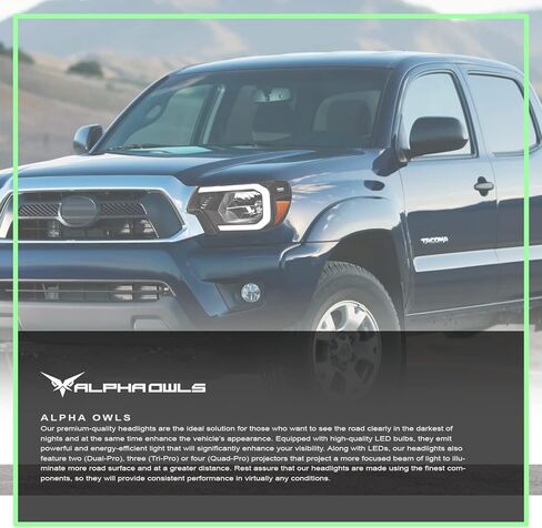 Alpha Owls 8712191 Crystal Headlights With White LED Light Bar - Black Amber Fits 2012-2015 Toyota Tacoma in Kuwait