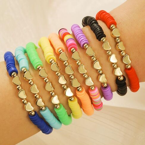 Friendship Bracelets for Women Teen Girls - Heishi Surfer Colorful Beaded Inspire Bracelets Set - Kid's Play Bracelets Set Boho Bracelets Jewelry (F-FLOWER) in Saudi Arabia