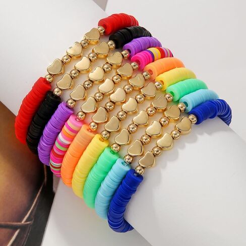 Friendship Bracelets for Women Teen Girls - Heishi Surfer Colorful Beaded Inspire Bracelets Set - Kid's Play Bracelets Set Boho Bracelets Jewelry (F-FLOWER) in Saudi Arabia