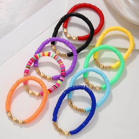 Friendship Bracelets for Women Teen Girls - Heishi Surfer Colorful Beaded Inspire Bracelets Set - Kid's Play Bracelets Set Boho Bracelets Jewelry (F-FLOWER) in Saudi Arabia