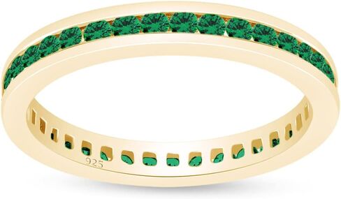 AFFY 3mm Simulated Green Emerald Stackable Eternity Band Ring in14K Gold Over Sterling Silver in Saudi Arabia