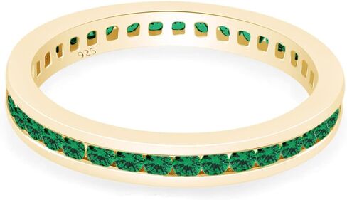 AFFY 3mm Simulated Green Emerald Stackable Eternity Band Ring in14K Gold Over Sterling Silver in Saudi Arabia