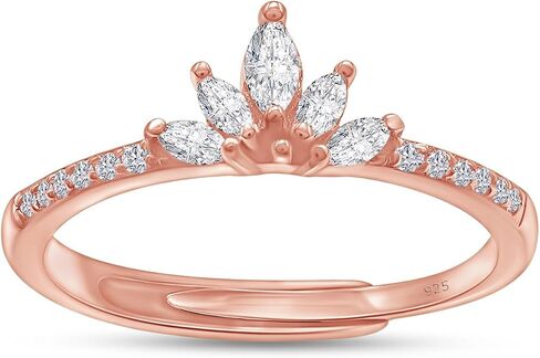 ماركيز ماركيز وجولة أبيض مكعب من الزركونيا 5 حجر الخاتم نصف الأبدية في 14K الذهب مطلي 925 sterling الفضة الزفاف للنساء in Kuwait