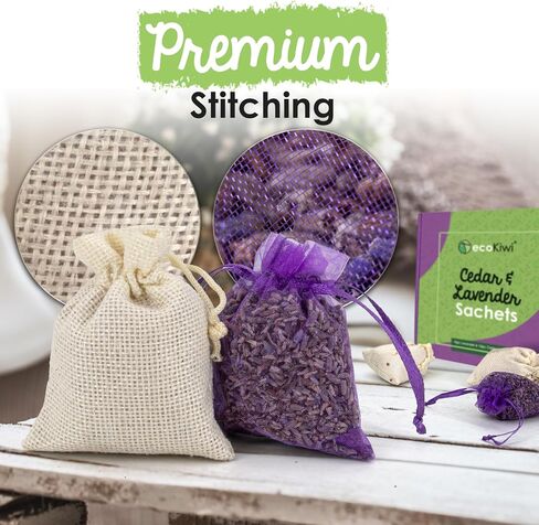 Ecokiwi Cedar & Lavender Sachets-20 كيسًا للعطر المنزلي والروائح الطازجة ، وأيديار آند لافندر للأدراج وأقرب ، وأقرب ، وأغراض ثنائية الأغراض لوقف أضرار الملابس وأقرب نضارة in Saudi Arabia