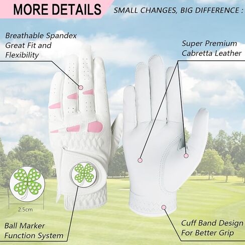 Golf Gloves Women Leather Left Hand for Right Hander Golfer with Ball Marker, Weather Grip Breathable Size Small Medium Large XL in Saudi Arabia