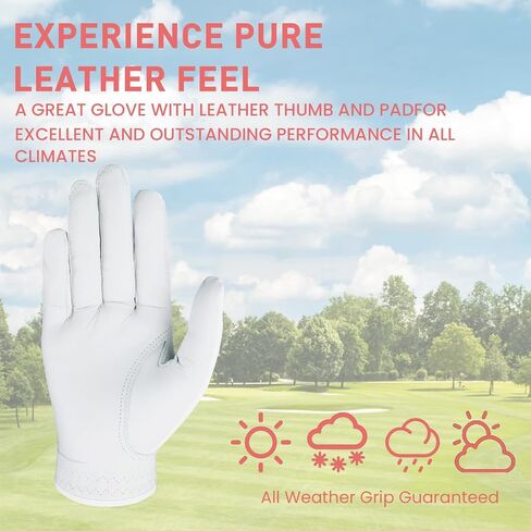 Golf Gloves Women Leather Left Hand for Right Hander Golfer with Ball Marker, Weather Grip Breathable Size Small Medium Large XL in Saudi Arabia