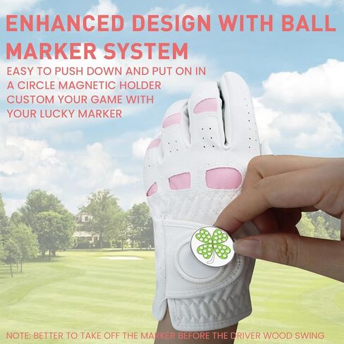 Golf Gloves Women Leather Left Hand for Right Hander Golfer with Ball Marker, Weather Grip Breathable Size Small Medium Large XL in Saudi Arabia