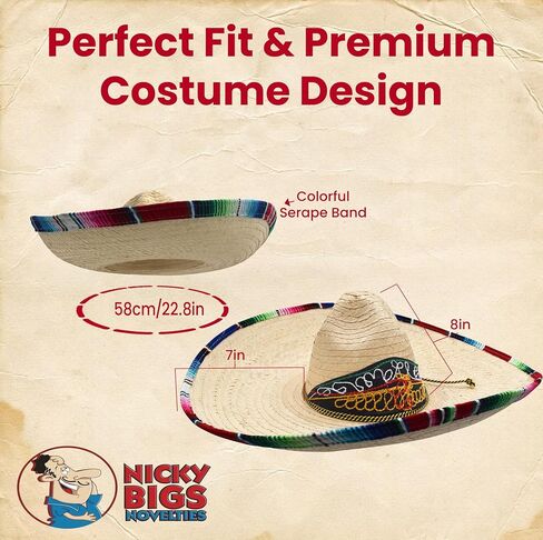 Nicky Bigs Novelties العملاق التقليدي Sombrero Charro Hat كبير الحجم الكبير Cinco de Mayo Fiesta Hats للرجال والنساء والمراهقين in Saudi Arabia