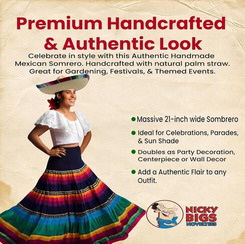 Nicky Bigs Novelties العملاق التقليدي Sombrero Charro Hat كبير الحجم الكبير Cinco de Mayo Fiesta Hats للرجال والنساء والمراهقين in Saudi Arabia