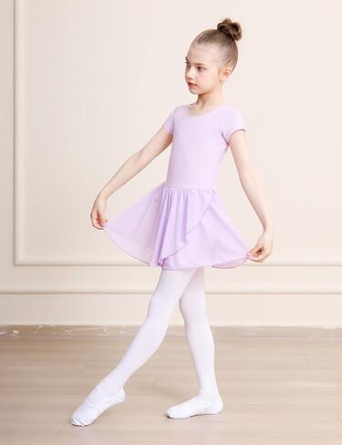 DIPUG Ballet Leotards for Girls Toddler Dance Dress Leotard with Short Sleeve Ballerina Outfit Layered Tulle Skirt in Kuwait