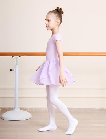 DIPUG Ballet Leotards for Girls Toddler Dance Dress Leotard with Short Sleeve Ballerina Outfit Layered Tulle Skirt in Kuwait