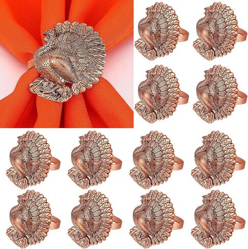 WILLBOND 12 Pcs Turkey Bird Gold Napkin Ring Thanksgiving Turkey Napkin Ring Fall Metal Napkin Holders Gold Serviette Buckles for Thanksgiving Autumn Halloween Turkey Theme Party Table Celebration in Saudi Arabia