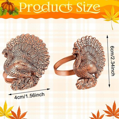 WILLBOND 12 Pcs Turkey Bird Gold Napkin Ring Thanksgiving Turkey Napkin Ring Fall Metal Napkin Holders Gold Serviette Buckles for Thanksgiving Autumn Halloween Turkey Theme Party Table Celebration in Saudi Arabia