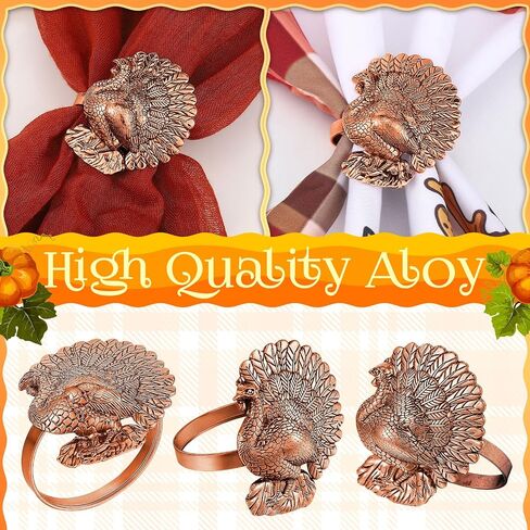 WILLBOND 12 Pcs Turkey Bird Gold Napkin Ring Thanksgiving Turkey Napkin Ring Fall Metal Napkin Holders Gold Serviette Buckles for Thanksgiving Autumn Halloween Turkey Theme Party Table Celebration in Saudi Arabia