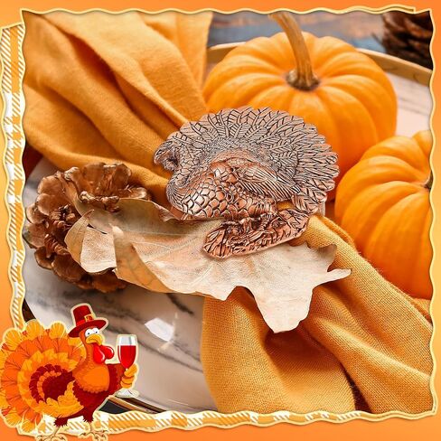 WILLBOND 12 Pcs Turkey Bird Gold Napkin Ring Thanksgiving Turkey Napkin Ring Fall Metal Napkin Holders Gold Serviette Buckles for Thanksgiving Autumn Halloween Turkey Theme Party Table Celebration in Saudi Arabia
