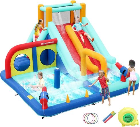 Inflatable Water Slides for Kids Backyard, Waterslide Bounce House for Kids, Blow Up Water Park, Bouncy House with Slide for Wet Dry(550W Blower Included) in Kuwait