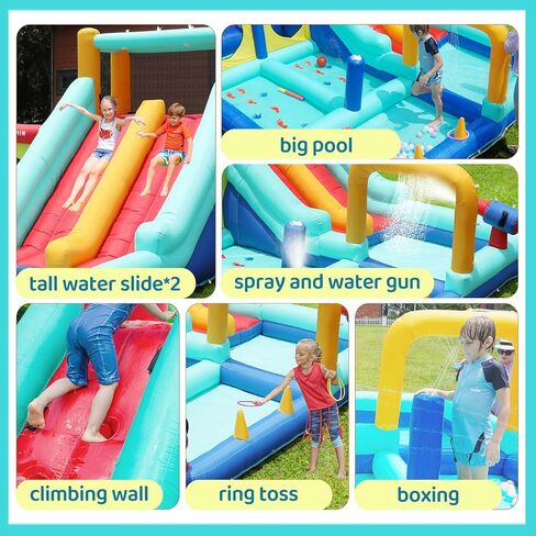 Inflatable Water Slides for Kids Backyard, Waterslide Bounce House for Kids, Blow Up Water Park, Bouncy House with Slide for Wet Dry(550W Blower Included) in Kuwait