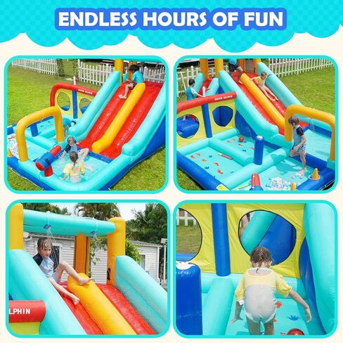 Inflatable Water Slides for Kids Backyard, Waterslide Bounce House for Kids, Blow Up Water Park, Bouncy House with Slide for Wet Dry(550W Blower Included) in Kuwait