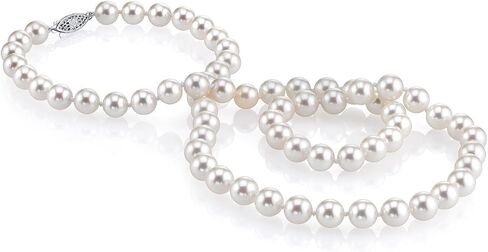 The Pearl Source 14K Gold 5.0-5.5mm AAAA Quality White Freshwater Cultured Pearl Necklace for Women in 24" Matinee Length in Saudi Arabia