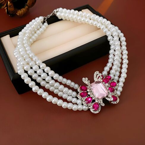 Pearl Choker Necklace for Women Gold Crystal Rhinestone Pearl Collar Statement Necklaces Earrings Bridal Pearls Diamond jewelry Set for Wedding in Saudi Arabia