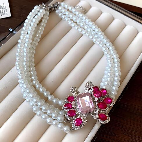 Pearl Choker Necklace for Women Gold Crystal Rhinestone Pearl Collar Statement Necklaces Earrings Bridal Pearls Diamond jewelry Set for Wedding in Saudi Arabia