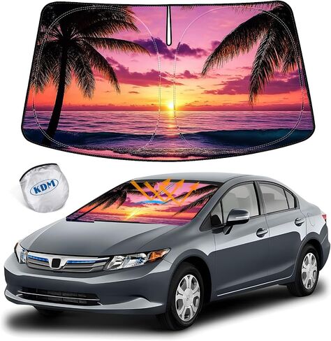 KDM Sunset Beach Style Style Windshield Sun Shade Fit for 2014-2024 Dodge Ram Promaster ، Foldable Front Windows Windows Sunshade Protect in Kuwait