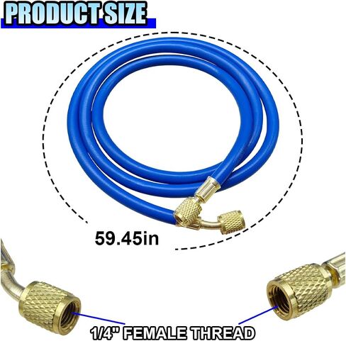 AC Refrigerant Hose, 60 Inch HVAC Manifold Gauge Tube for Air Condition System, 1/4" SAE Thread Flare Charging Hose, 800 PSI Working Pressure HVAC Hoses for R134A, R410A and R22 (Yellow) in Saudi Arabia