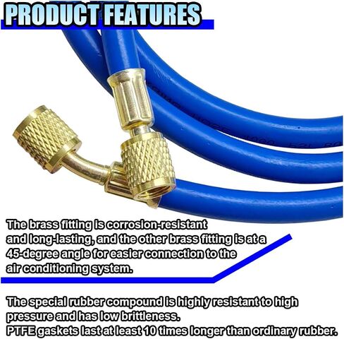 AC Refrigerant Hose, 60 Inch HVAC Manifold Gauge Tube for Air Condition System, 1/4" SAE Thread Flare Charging Hose, 800 PSI Working Pressure HVAC Hoses for R134A, R410A and R22 (Yellow) in Saudi Arabia