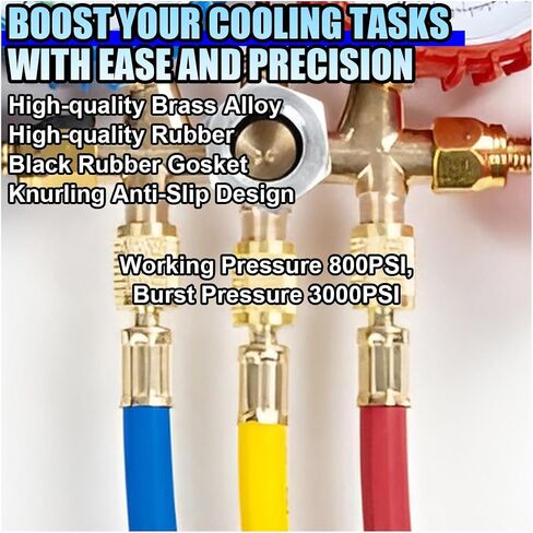 AC Refrigerant Hose, 60 Inch HVAC Manifold Gauge Tube for Air Condition System, 1/4" SAE Thread Flare Charging Hose, 800 PSI Working Pressure HVAC Hoses for R134A, R410A and R22 (Yellow) in Saudi Arabia