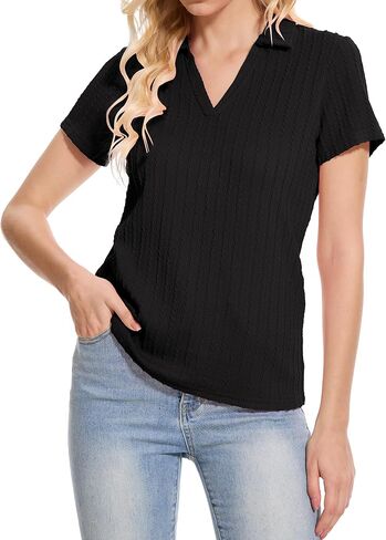 YuKaiChen Women's Polo Shirts Casual Summer Collared Tops Short Sleeve Knit Tops V Neck in Kuwait