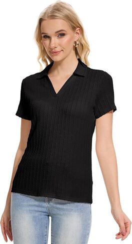 YuKaiChen Women's Polo Shirts Casual Summer Collared Tops Short Sleeve Knit Tops V Neck in Kuwait