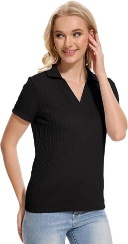 YuKaiChen Women's Polo Shirts Casual Summer Collared Tops Short Sleeve Knit Tops V Neck in Kuwait