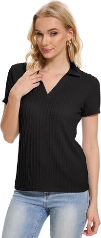 YuKaiChen Women's Polo Shirts Casual Summer Collared Tops Short Sleeve Knit Tops V Neck in Kuwait
